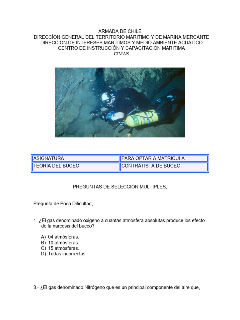 Cimar Teoria de Buceo. | PDF | Buceo bajo el agua | Respiración