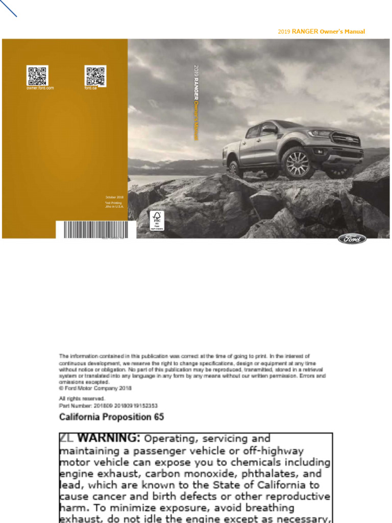 2019 Ford Ranger Owners Manual Version 1 Om en US 10 2018 | PDF | Seat ...