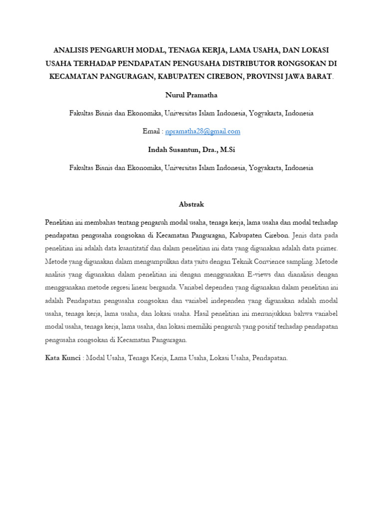 Pengaruh Modal dan Tenaga Kerja pada Pendapatan Rongsokan | PDF