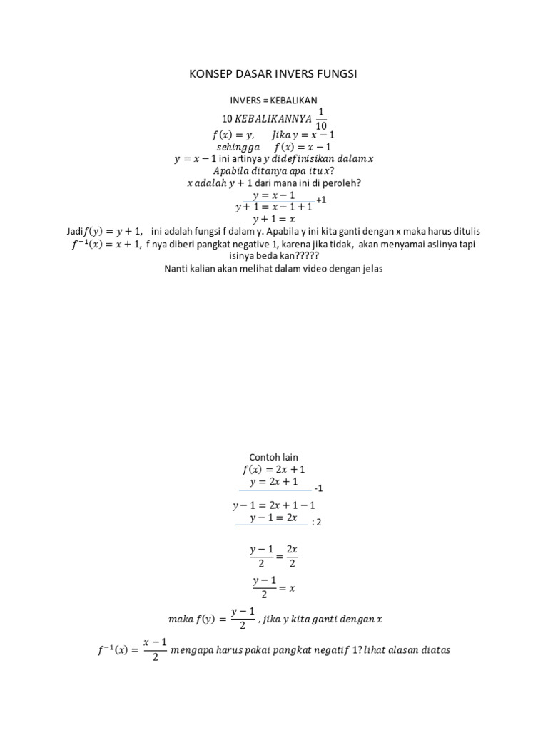 Konsep Dasar Invers Fungsi | PDF