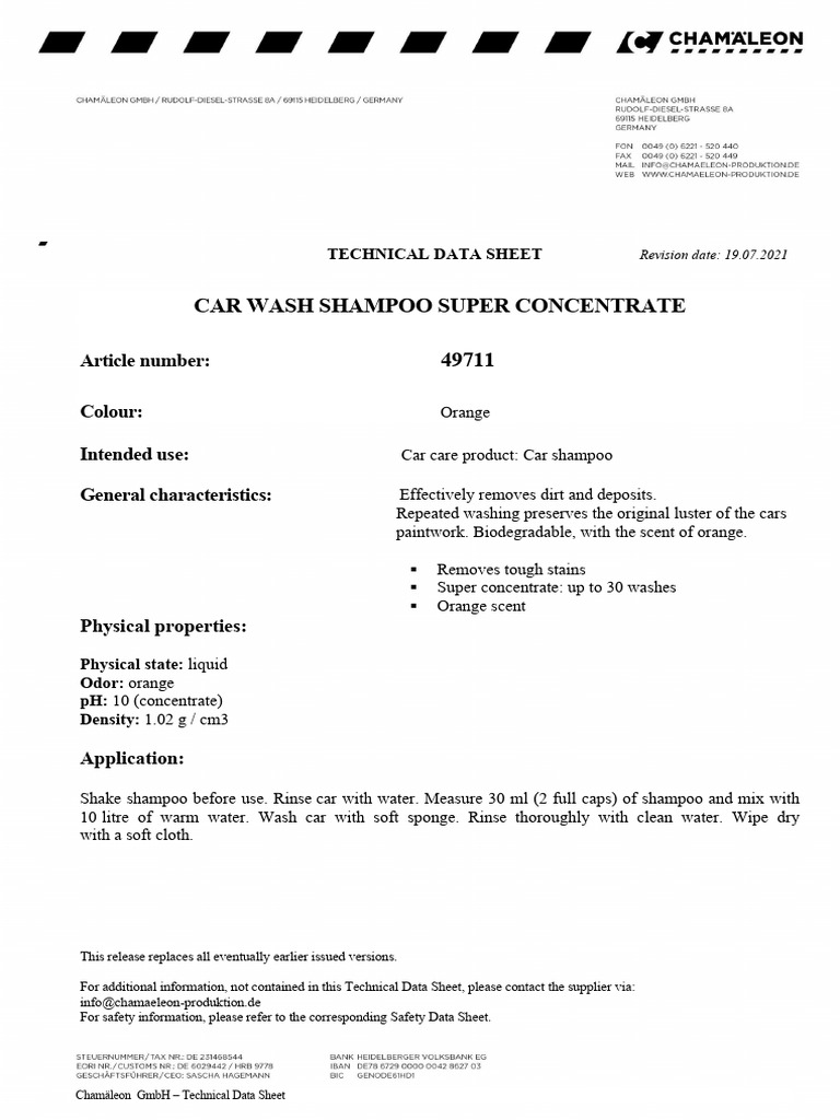 TDS Car Wash Shampoo Super Concentrate - GB | PDF