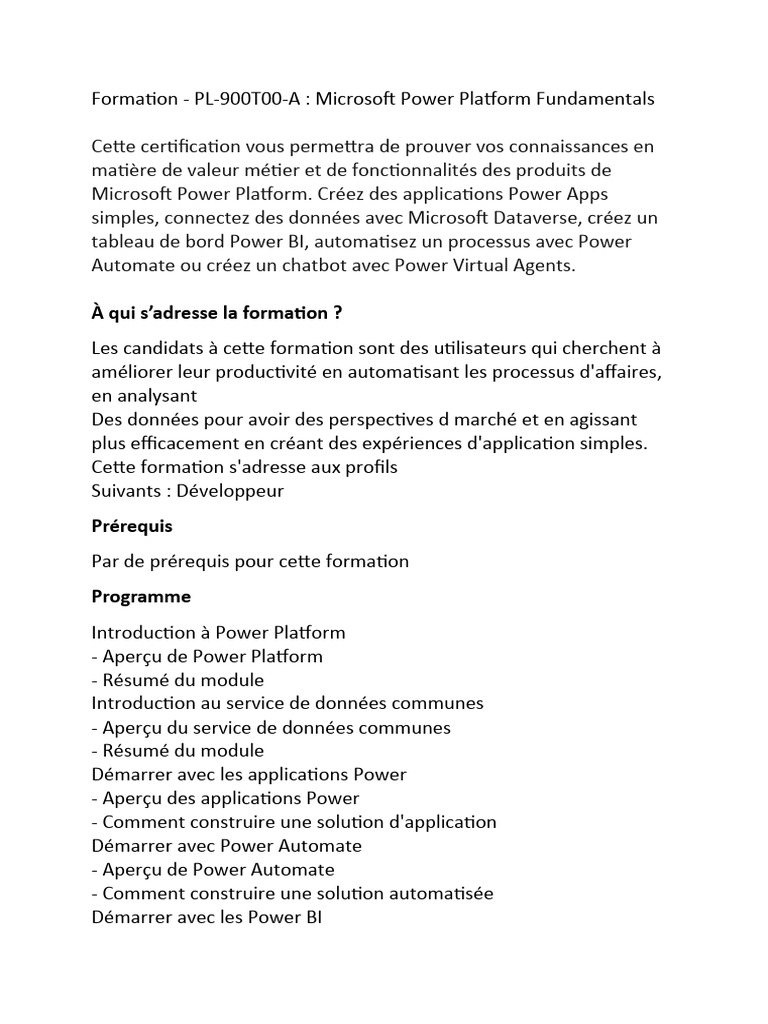 Microsoft Power Platform : Formation PL-900 | PDF | Affaires ...