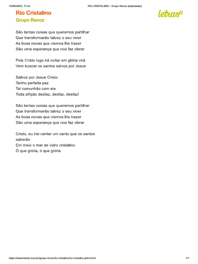 Rio Cristalino Letra | PDF