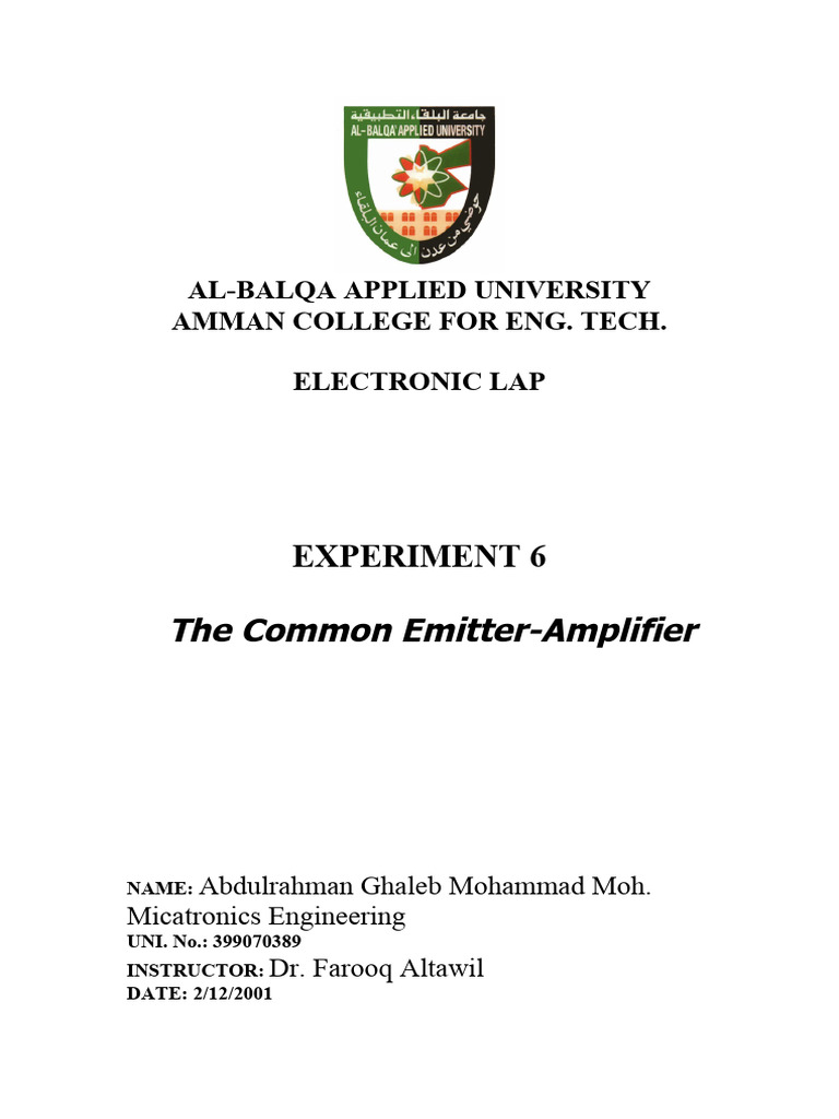 Common Emitter Amplifier Lab Report | PDF | Bipolar Junction Transistor ...