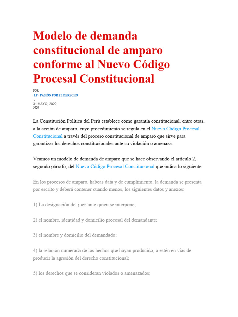 Modelo de Demanda de Amparo Constitucional | PDF | Política
