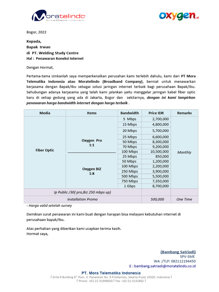 Quotation OXYGEN 2021 BIZ & Pro Pa Irwan | PDF