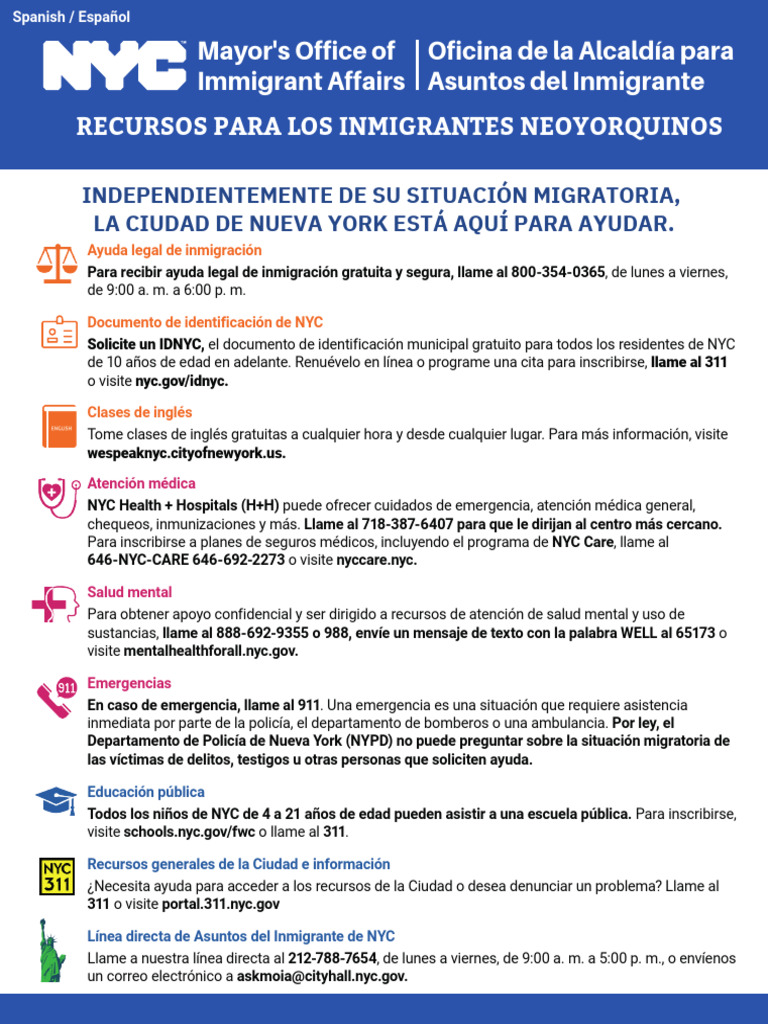 Moia Flyer Resources For Immigrant New York v4 Spanish | PDF | Nueva ...