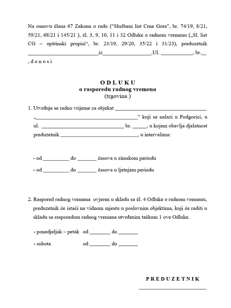 64abe1ee0e17d Odluka Trgovina Preduzetnik | PDF