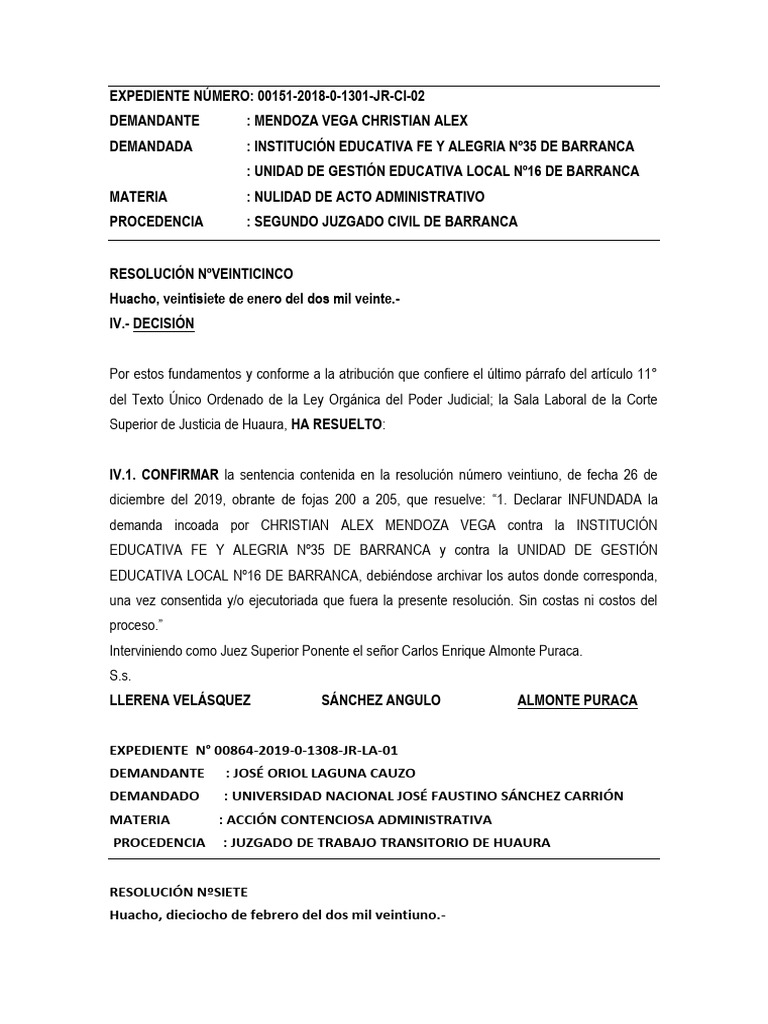 Resoluciones Judiciales en Huaura 2021 | PDF | Sentencia (ley ...