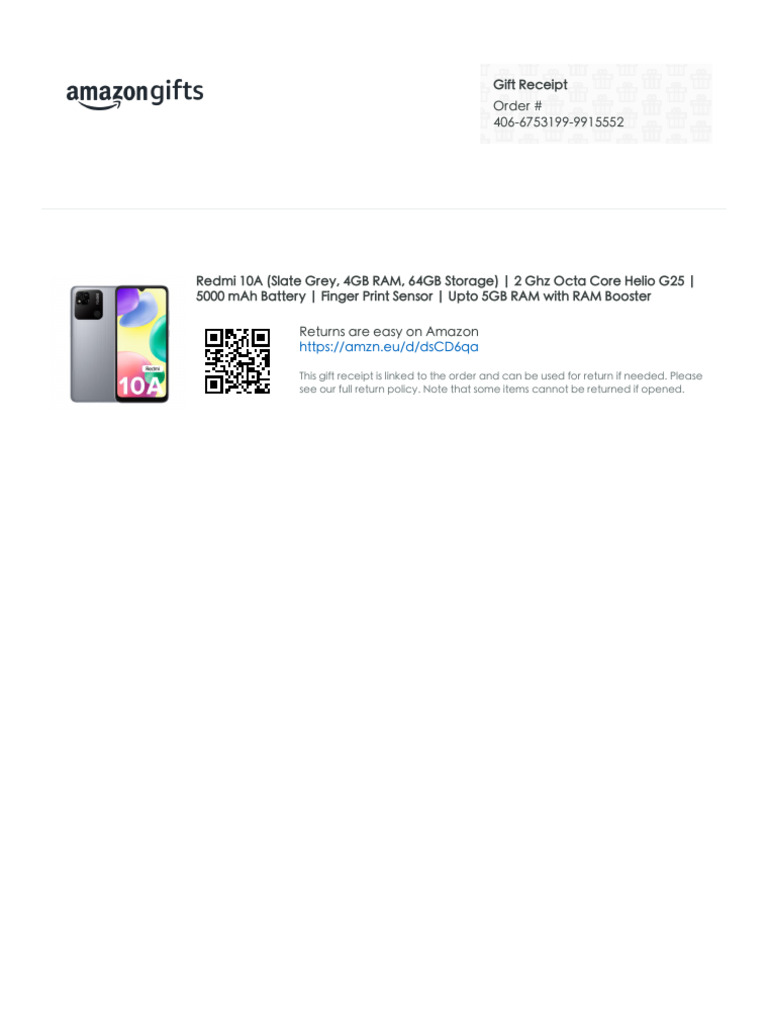 Amazon Gift Receipt PDF