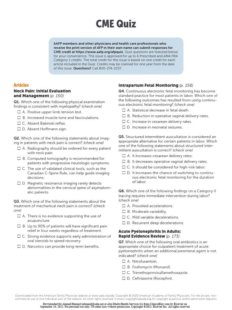CME Quiz 2020 August Issue 3 | PDF | Childbirth | Smoking Cessation