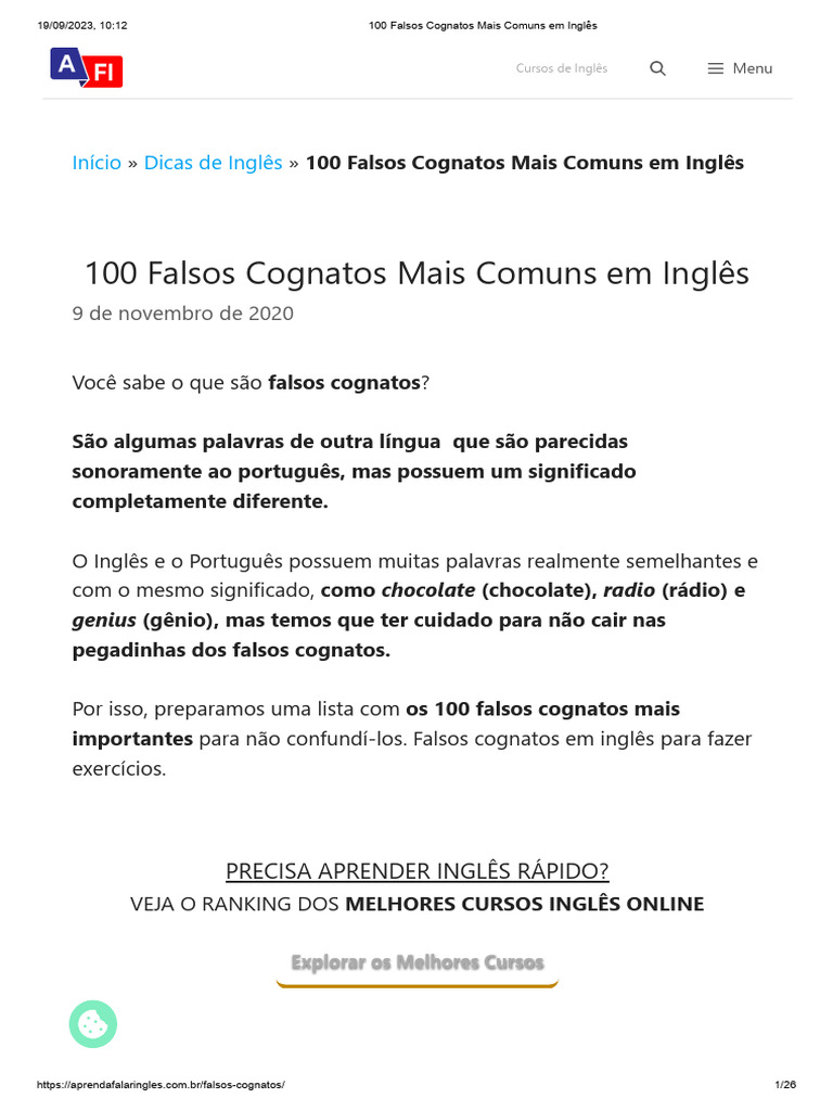 100 Falsos Cognatos em Inglês | PDF | Artes Linguísticas e Disciplina