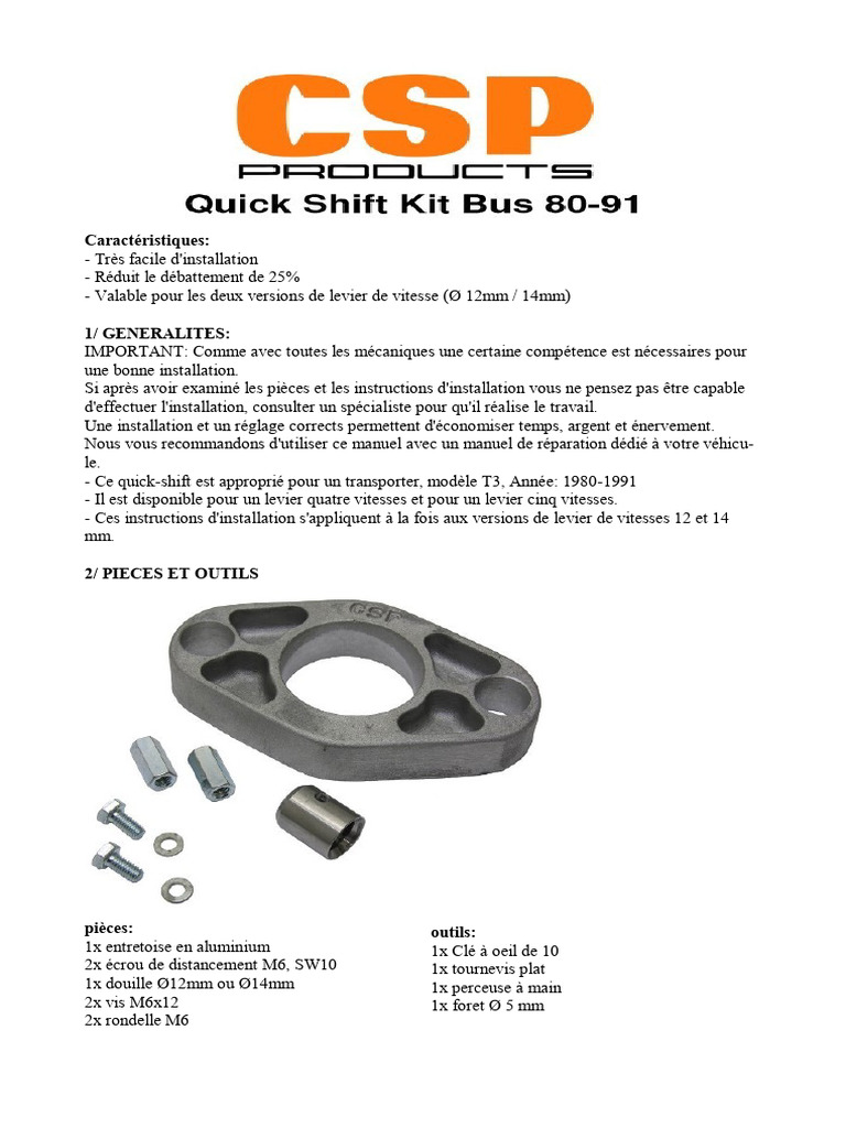 Installation Quick-Shift T3 1980-1991 | PDF | Outils | Biens manufacturés