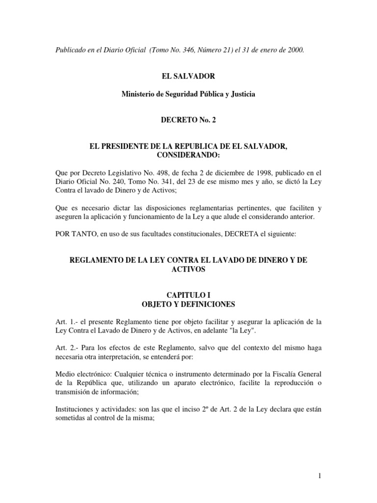 Reglamento sobre Lavado de Dinero en El Salvador | PDF | Efectivo | Dinero