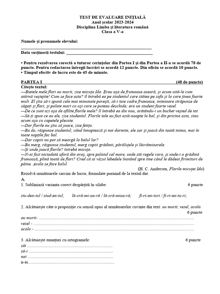 3 Test de Evaluare Initiala V | PDF