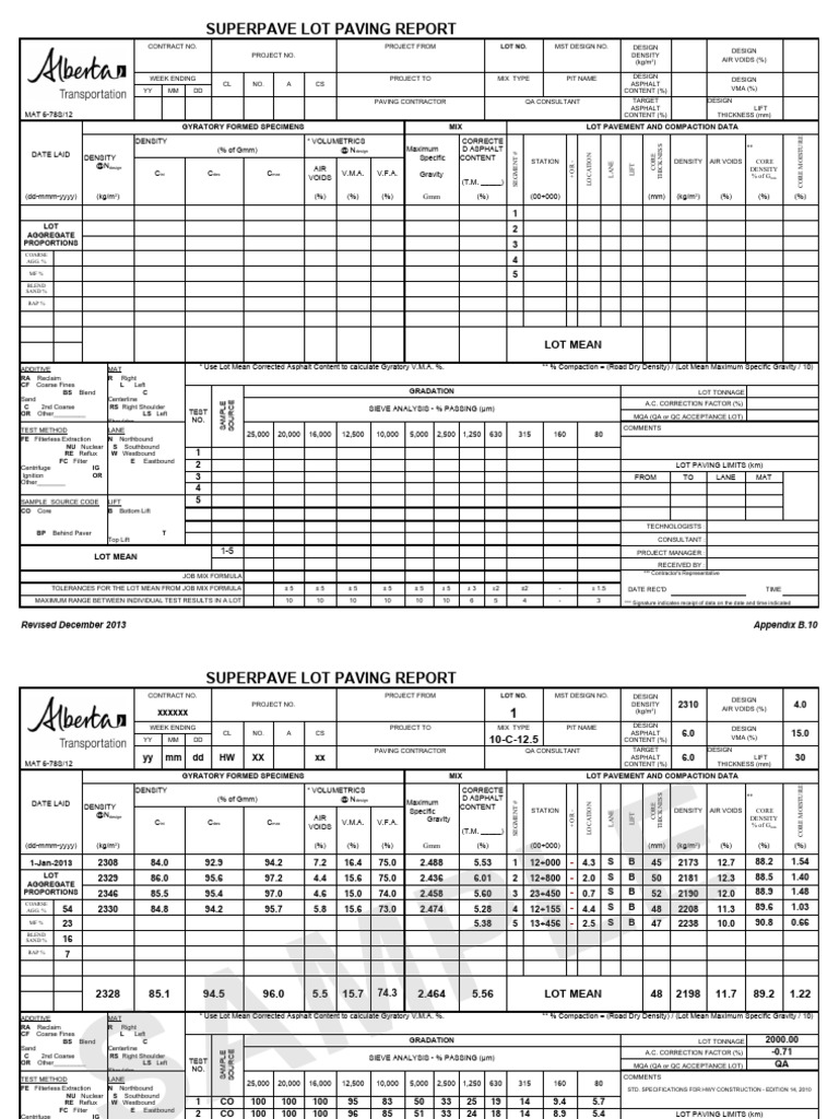 Superpave Lot Paving Data Report | PDF | Transport Infrastructure ...