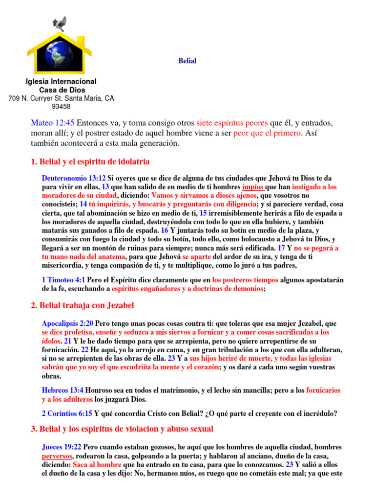 Belial y El Espiritu de Idolatria. 2. Belial Trabaja Con Jezabel. 3
