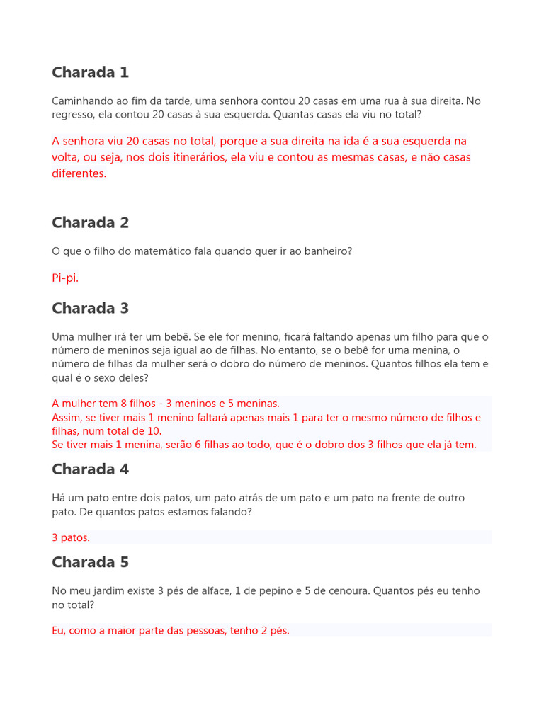 Charadas Pdf Equações