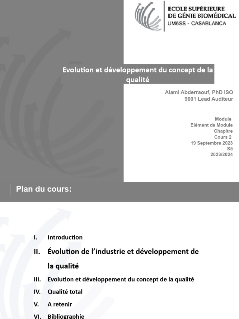 Cours smq 3 um6 19 sep 2023 evolution des concepts de la qualit pdf