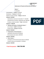 Presupuesto Estimado para El Proyecto de Desarrollo de Software