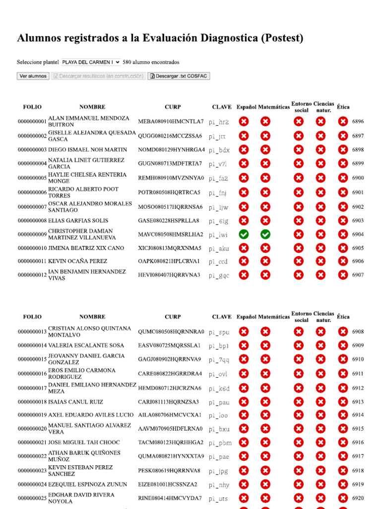Alumnos 1ER SEMESTRE Evaluación Diagnostica (POSTEST) - CECYTE PLAYA ...