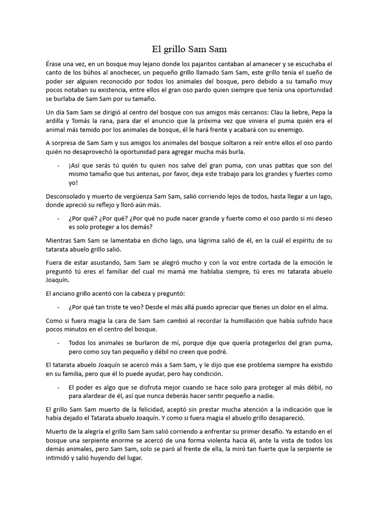 El Grillo Sam Sam Cuento de Samir | PDF | Osos