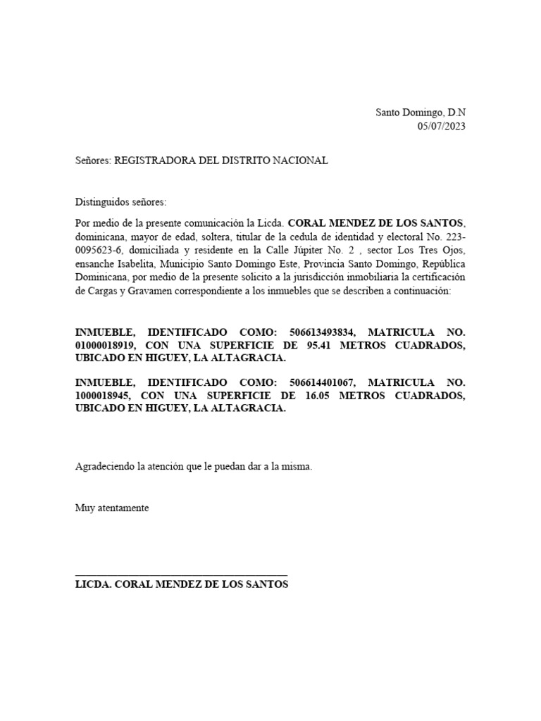 Carta Solicitud Cargas y Gravamen PDF