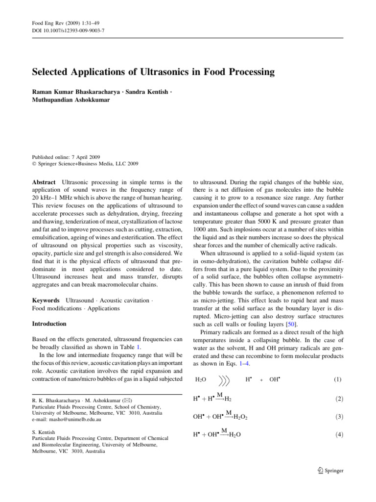 Ultrasonic Applications in Food Processing | PDF | Science & Mathematics
