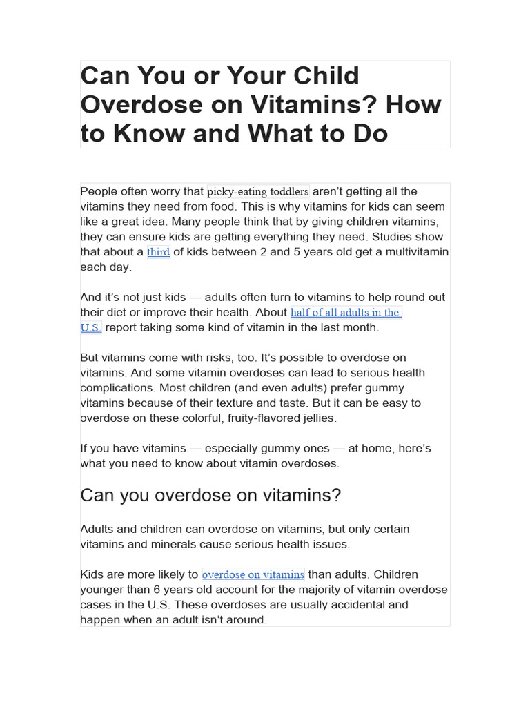 Can You or Your Child Overdose On Vitamins PDF Vitamin Vitamin D
