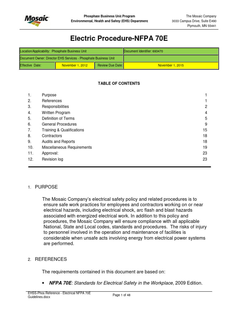 Electric Procedure Nfpa 70e PDF Electrical Wiring Fuse (Electrical)