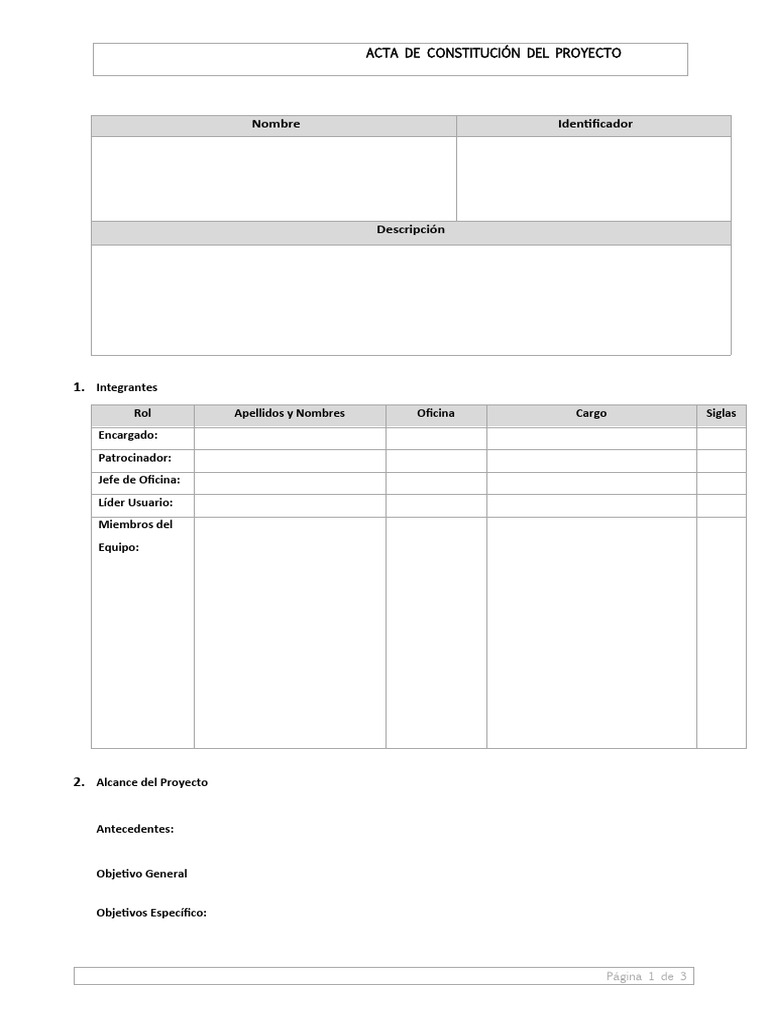 Acta de Constitución Del Proyecto - Formato | PDF