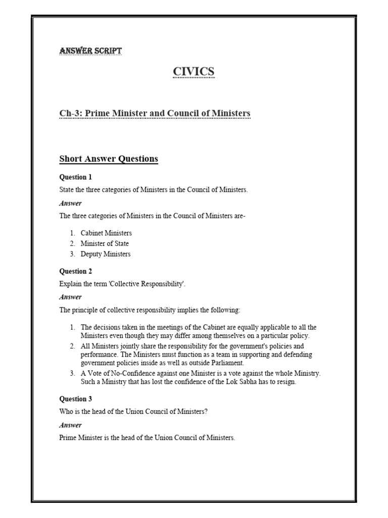 Civics ch3 PDF (Government) Separation Of Powers
