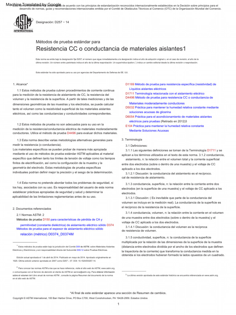 Estad 257 | PDF | Aislador (Electricidad) | Resistividad Eléctrica y ...