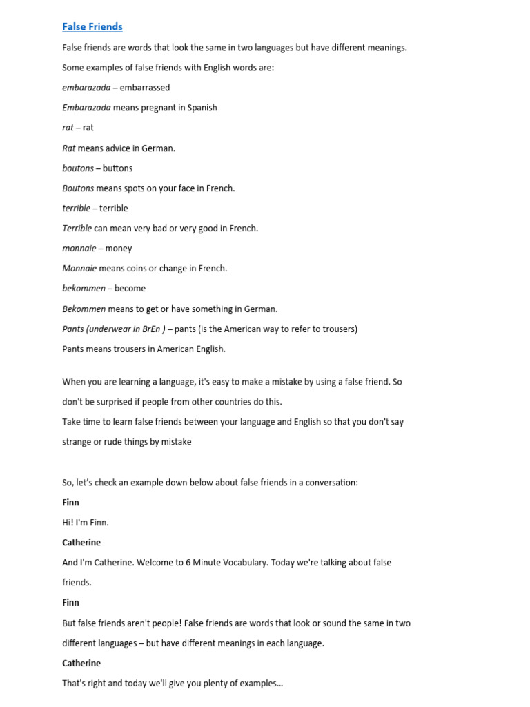 Understanding False Friends in Language | PDF