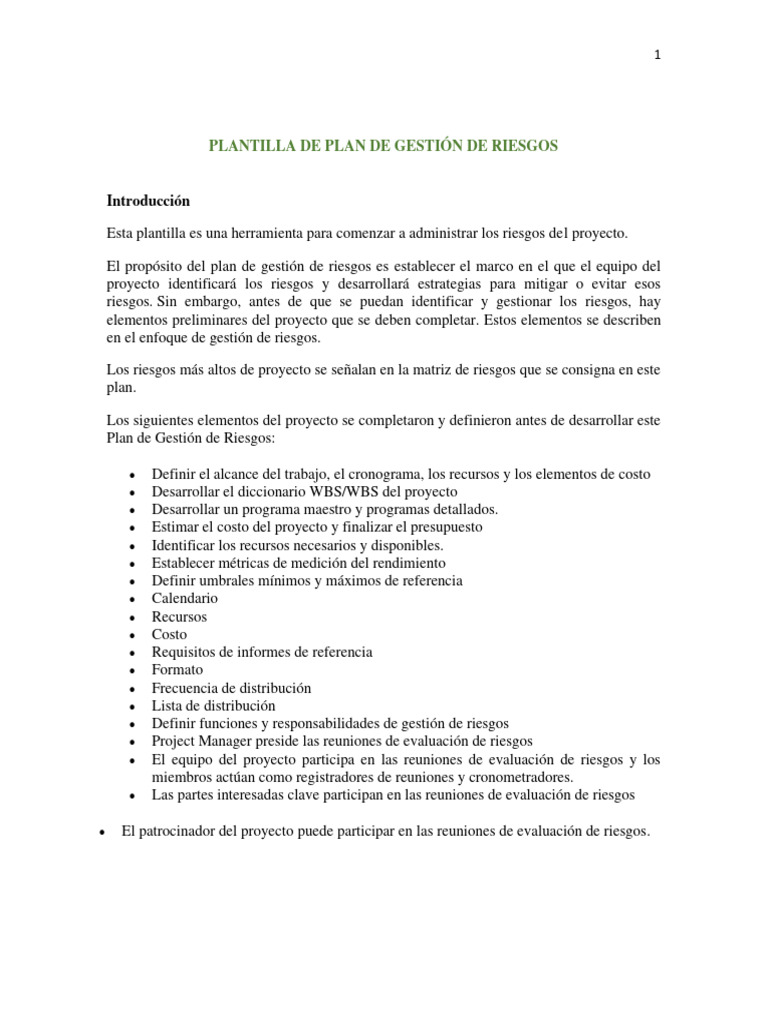 Proc - 15 - Plan de Gestion de Riesgos | PDF | Riesgo | Evaluación