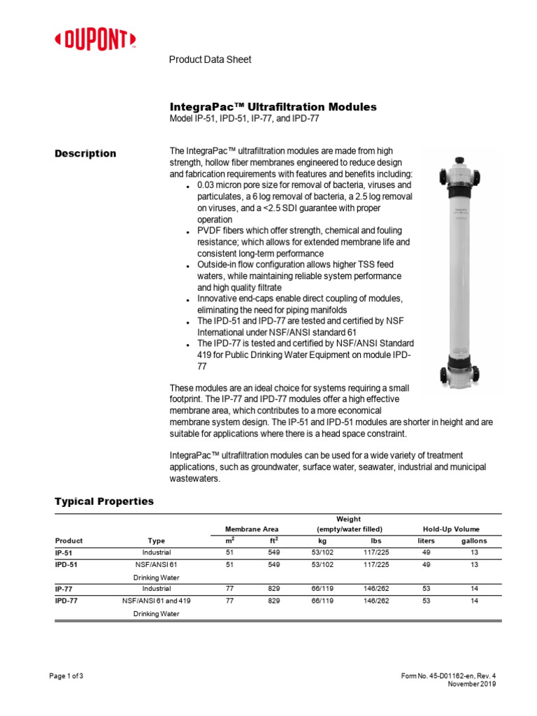 IntegraPac™ Ultrafiltration Modules Model IP 51 IPD 51 IP 77 and IPD 77 ...