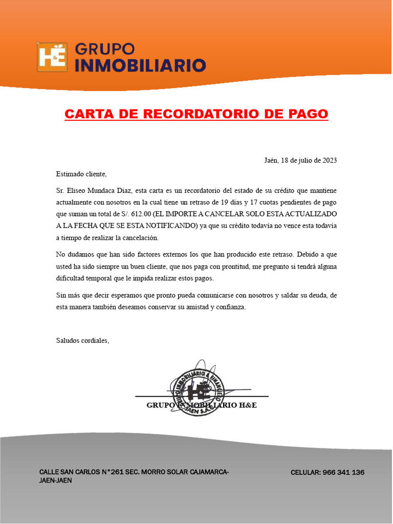 Carta de Recordatorio PDF