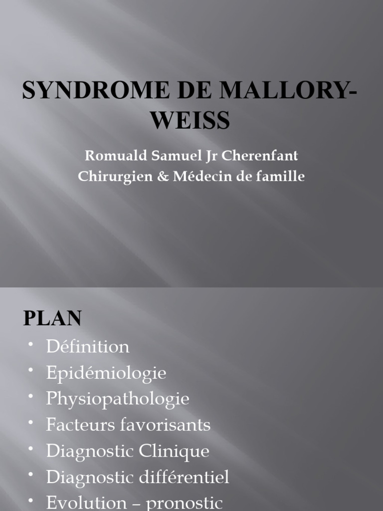 Syndrome de Mallory Weiss PDF Estomac Vomissement
