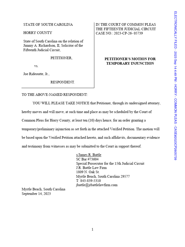 Horry County Temporary Injunction Motion | PDF