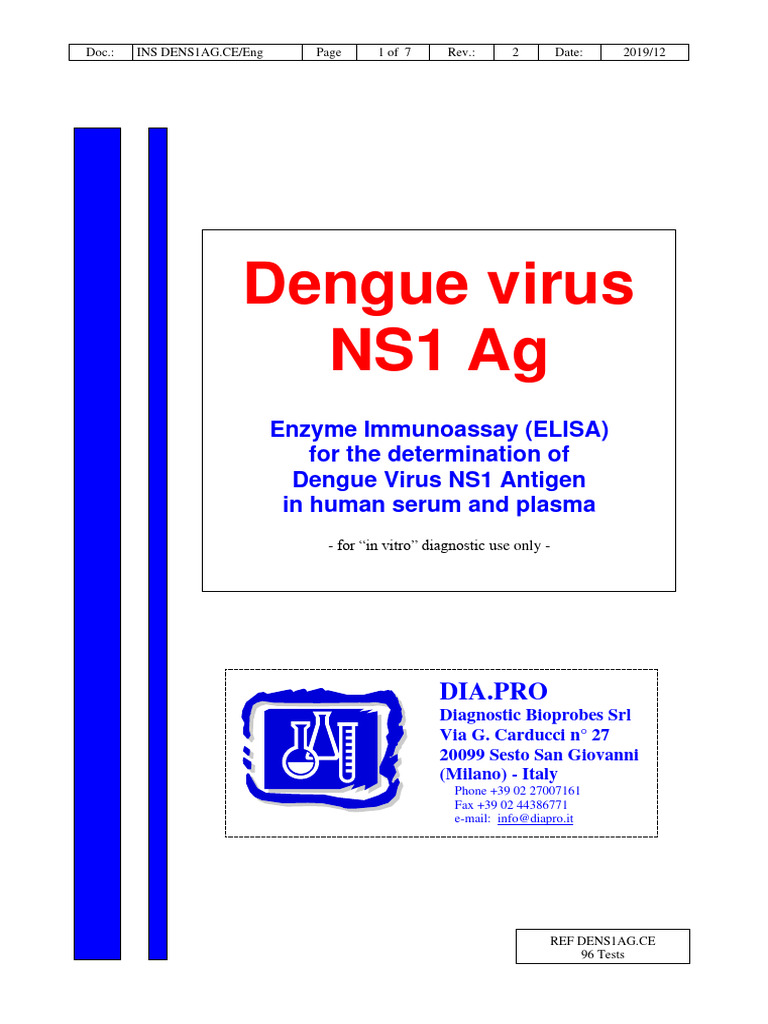NS1 Antigen ELISA for Dengue Diagnosis | PDF | Elisa | Sensitivity And ...
