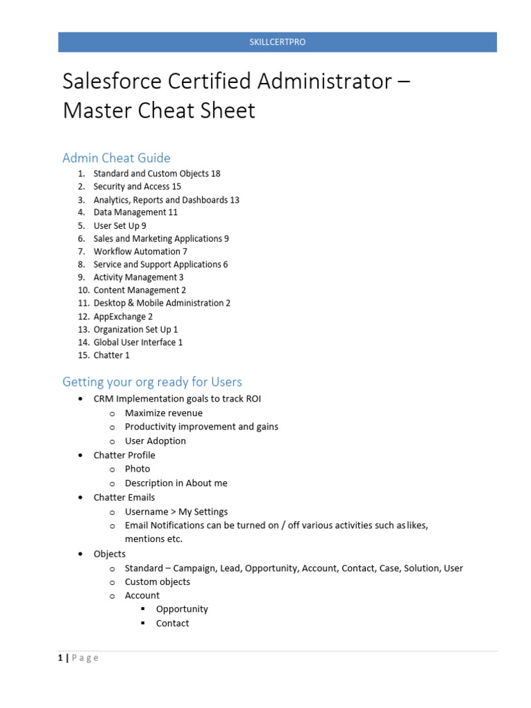 Salesforce Admin Certification Cheat Sheet | PDF | Password | Computer File