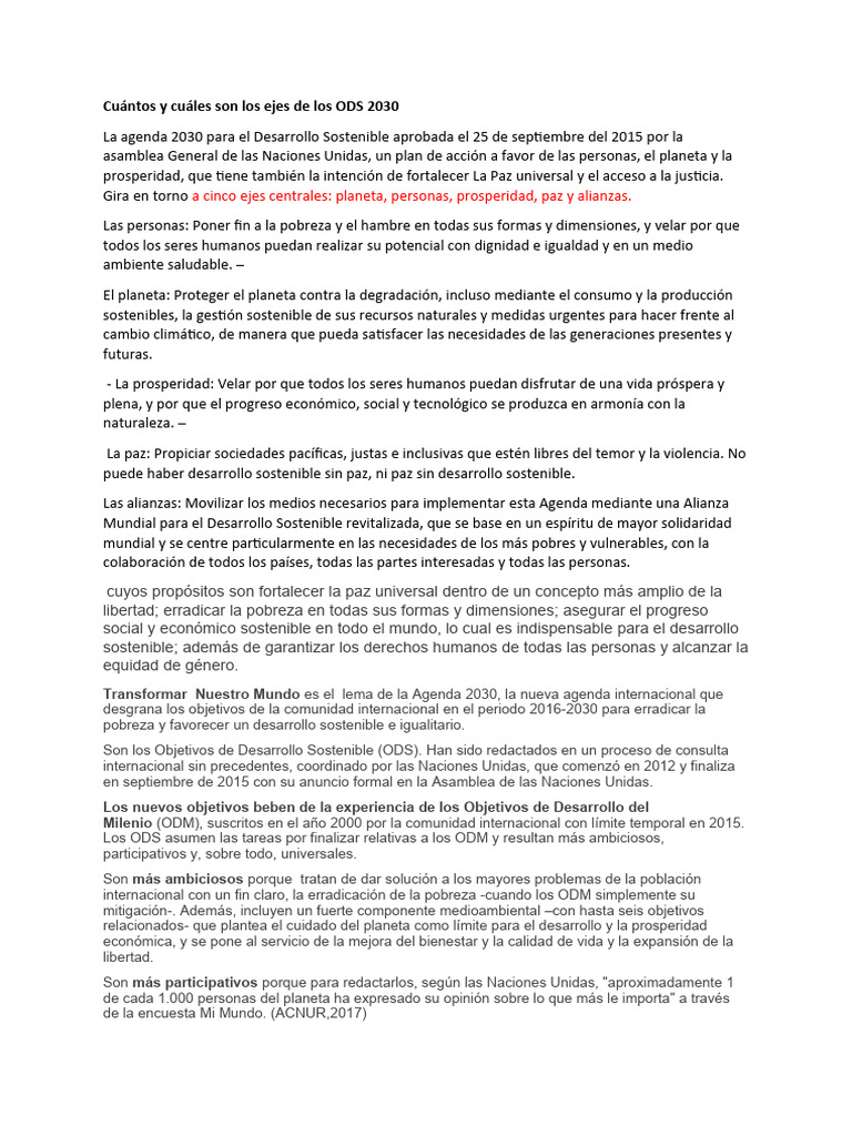 Ejes Centrales de los ODS 2030 | PDF | Sustentabilidad | Economias