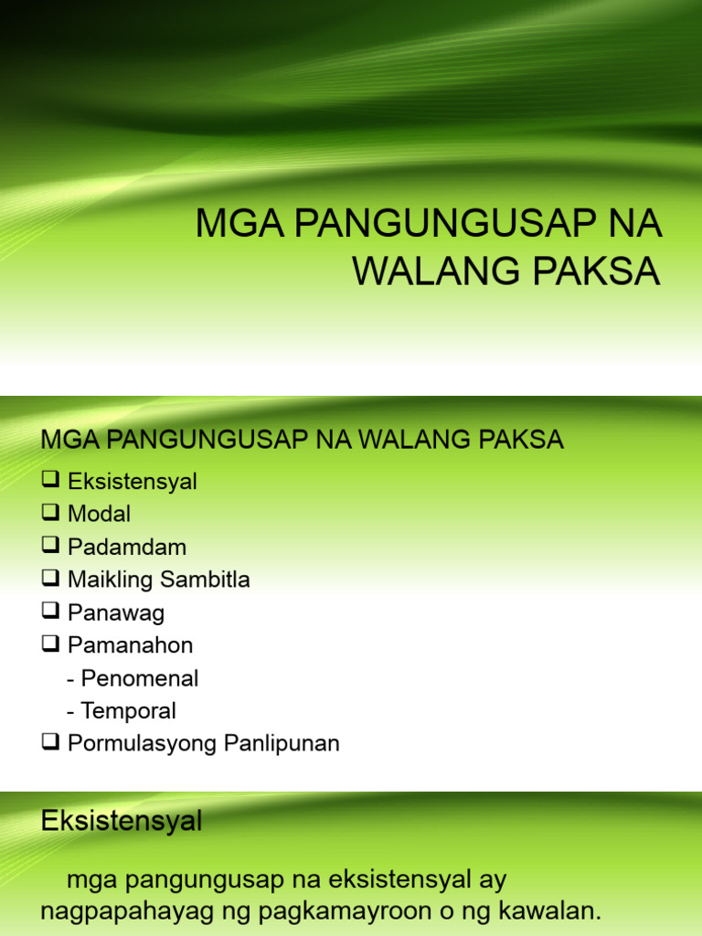 Mga Pangungusap Na Walang Paksa | PDF