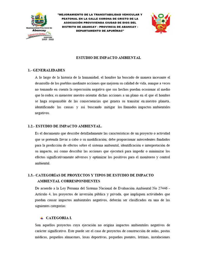 Mejoras Viales y EIA en Abancay | PDF | Evaluación de impacto ambiental ...
