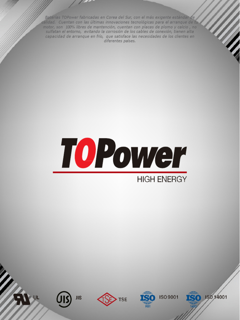 Baterías TOPower: Innovación y Calidad | PDF