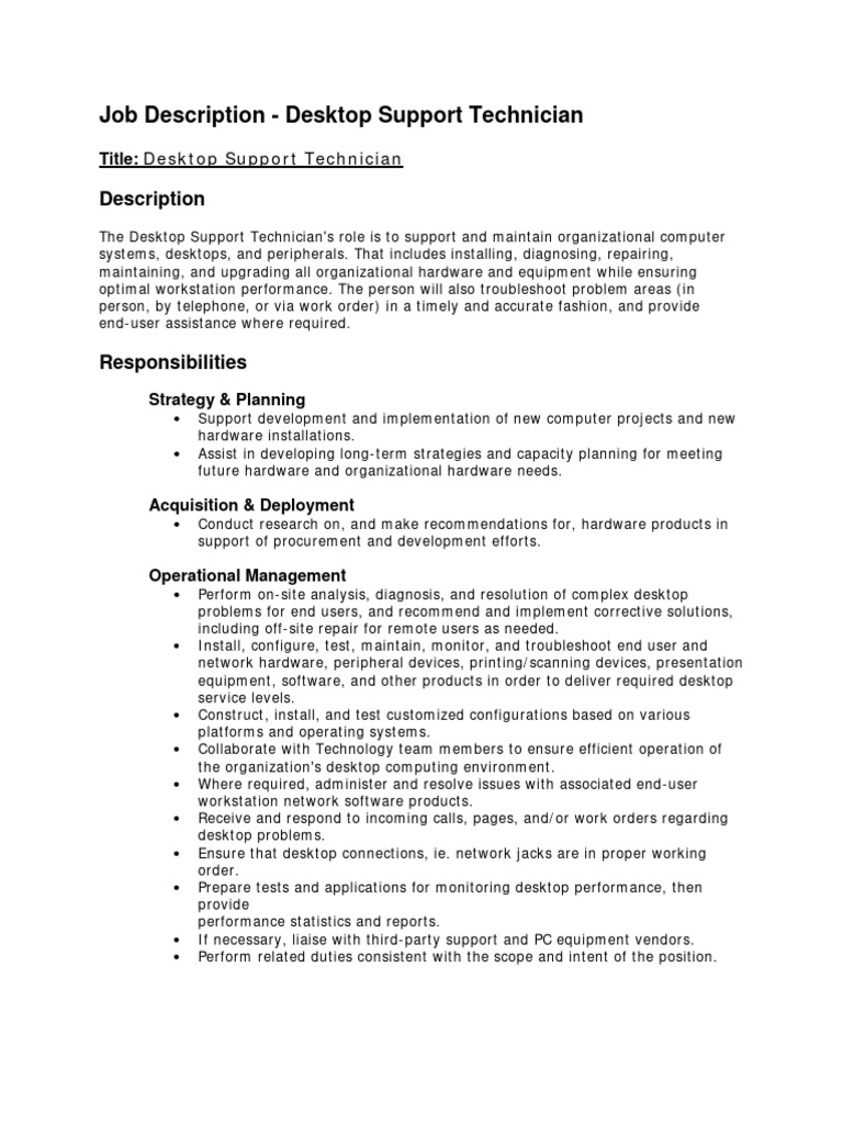 Desktop Support Technician PDF Desktop Computer Computer Hardware