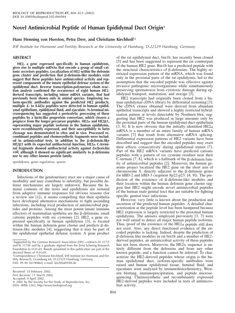 Human Epididymal Antimicrobial Peptides | PDF | Gel Electrophoresis ...