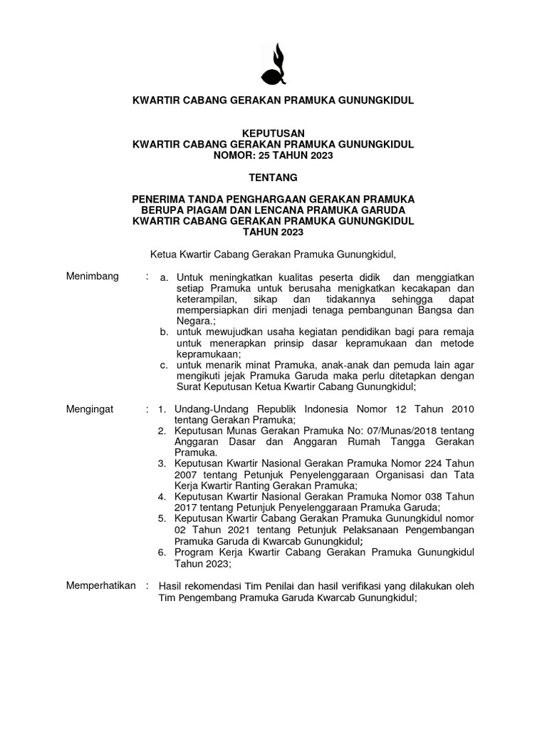 SK - 25 - Pelantikan Pramuka Garuda Kwaran PanggangTahun 2023 | PDF