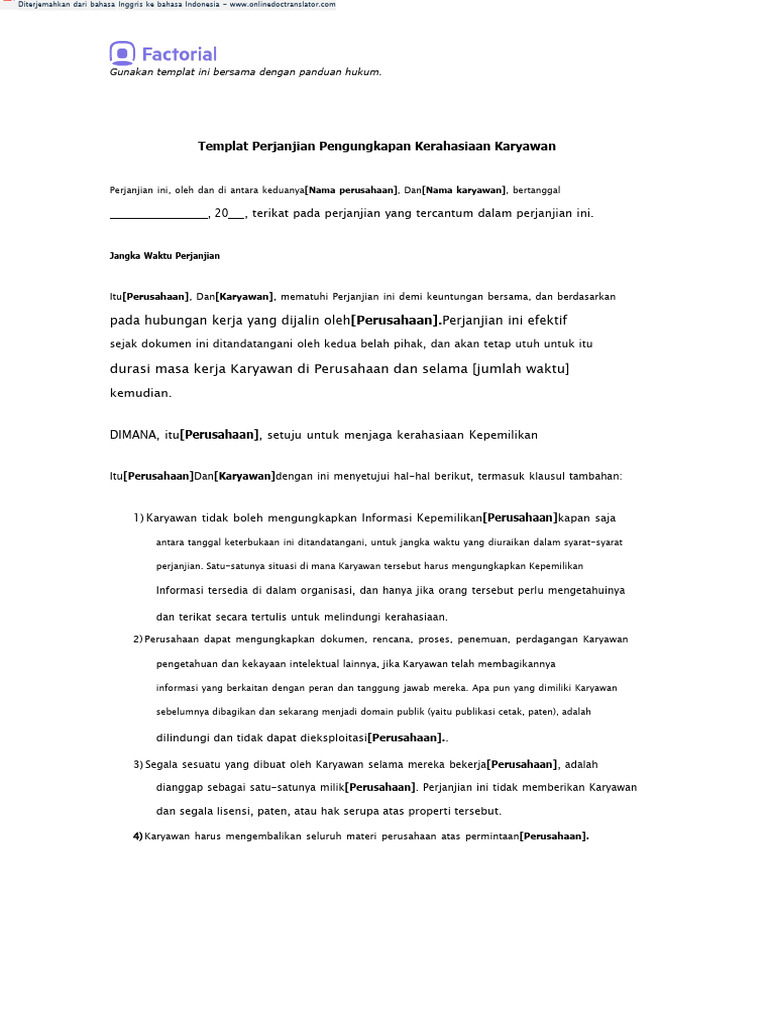 Employee Confidentiality Disclosure Agreement Template - En.id | PDF