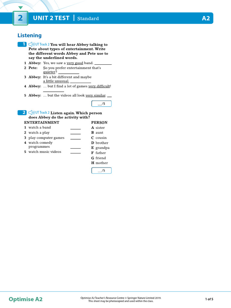 Opt A2 Unit Test 2 Standard Pdf Blog Entertainment